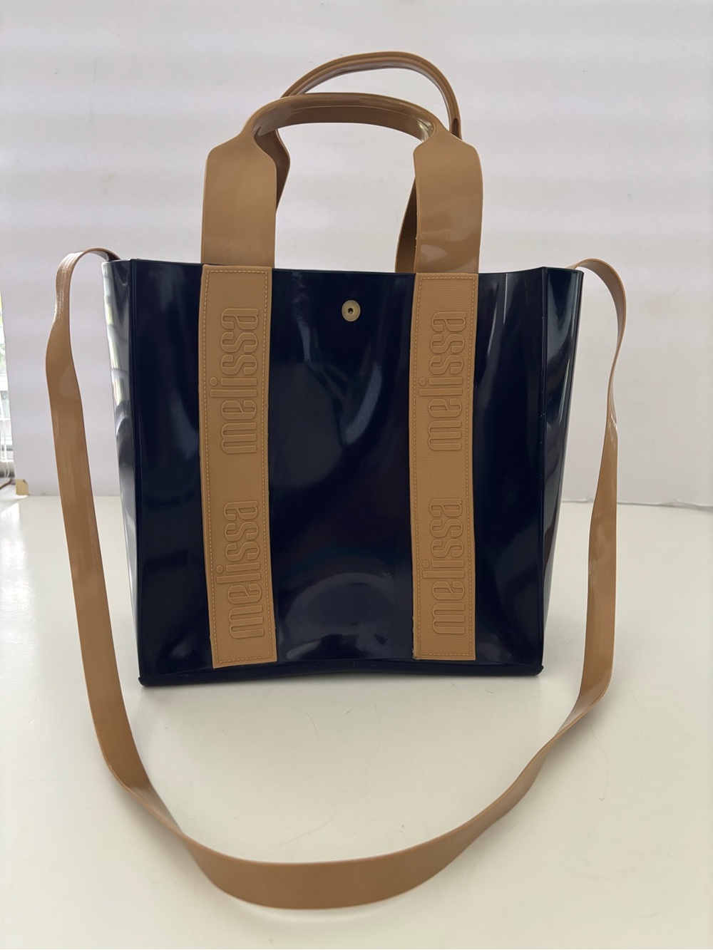 Melissa Glossy Tote with Tan Straps Bag